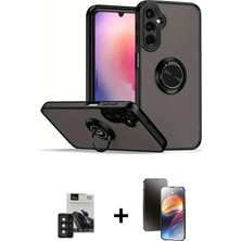 Cepte Toptan Galaxy S24 Yörünge Çizgi - Siyah 3D Antistatik Mat Seramik Nano Ekran Koruyucu + Derin Mor Pvd Metal Kamera Lens