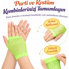 Retro Neon Yeşil File Parmaksız Kısa Eldiven 11 cm