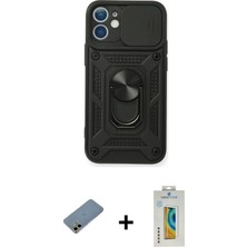 BUTİMAR'S iPhone 12 Mini Ahenk Klasik - Siyah Polymer Nano Ekran Koruyucu + Gold Shine Kamera Lens Koruma Cam