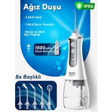 7go 7gmf1 Şarjlı Ağız Duşu (Water Flosser) – 300ML Su Haznesi, 5 Başlıklı Ipx6 Su Geçirmez Diş Temizleme Cihazı