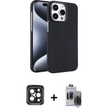 Cepte Toptan iPhone 15 Pro Max Doruk Serisi - Siyah Vanessa Magic Hayalet Cam + Siyah Pvd Metal Kamera Lens