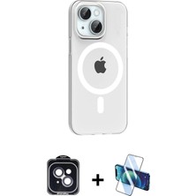 Cepte Toptan iPhone 14 Pusula Form Özel Seri - Siyah 3D Antistatik Cam Ekran Koruyucu + Siyah Pvd Metal Kamera Lens