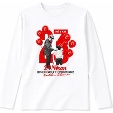 Efendioğlu Design Uzun Kollu Balonlar Çocuk ve Atatürk Baskılı Pamuklu 23 Nisan Özel Tasarım T-Shirt