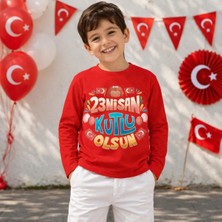 Efendioğlu Design Uzun Kollu Özel Çocuk 23 Nisan Kutlu Olsun Yazılı Çocuk T-Shirt