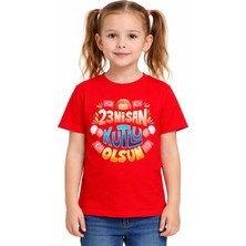Efendioğlu Design Kısa Kollu Özel Çocuk 23 Nisan Kutlu Olsun Yazılı Çocuk T-Shirt