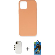 Cepte Toptan iPhone 12 Pro Max Ahenk Serisi - Siyah 18D Cam Ekran Koruyucu + Gold Shine Kamera Lens