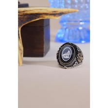 Innuendo Jewelry 925 Ayar Gümüş Siyah Taşlı Kurt Motifli Erkek Yüzük