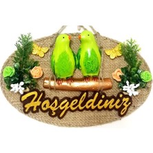 Yeşil Kuşlu Hoşgeldiniz Yazılı Kapı Süsü