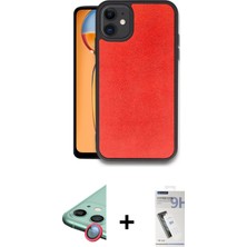 BUTİMAR'S iPhone 11 Kıvılcım Işık Serisi - Şeffaf Uv Polymer Nano Ekran Koruyucu + Kırmızı Raze Metal Kamera Lens