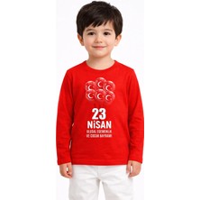 Efendioğlu Design Uzun Kollu Türk Bayraklı Balon Desenli 23 Nisan Çocuk Tişörtü Unisex Tişört