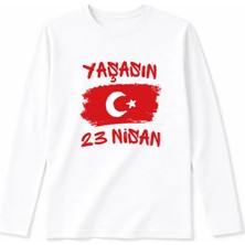 Efendioğlu Design Uzun Kollu Yaşasın 23 Nisan Baskılı Beyaz Pamuklu Çocuk T-Shirt