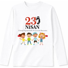 Efendioğlu Design Uzun Kollu El Ele 4 Çocuk Üstte Atatürk 23NISAN Baskılı Pamuklu Çocuk T-Shirt