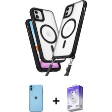 BUTİMAR'S iPhone 11 Atlas Doku Koleksiyonu - Siyah Bilvis 5in1 3D Magic Cam Ekran Koruyucu + Mavi Neon Fosforlu Kamera Lens