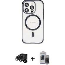 BUTİMAR'S iPhone 15 Pro Max Eksen Klasik Koleksiyonu - Siyah Vanessa Magic Hayalet Cam + Titanyum Gri Raze Metal Kamera Lens