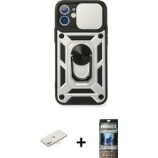 Cepte Toptan iPhone 11 Ahenk Klasik - Siyah 34D Hayalet Izgaralı Cam + Sarı Renkli Kamera Lens Koruma Cam