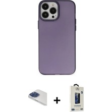 Cepte Toptan iPhone 13 Pro Max Ahenk Çizgi Prime - Siyah Bilvis Hayalet Cam Ekran Koruyucu + Lacivert Pers Alüminyum Kamera Lens