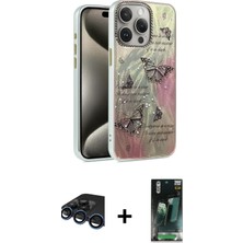 iPhone 15 Pro Max Zirve Modern Prime - Şeffaf 360 Full Body Arka Koruyucu + Lacivert Raze Metal Kamera Lens