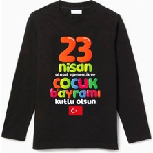 Efendioğlu Design Uzun Kollu Rengarenk 23 Nisan Kutlu Olsun Yazılı Bayraklı Çocuk Tişört