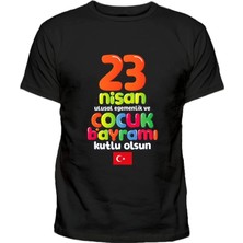 Efendioğlu Design Kısa Kollu Rengarenk 23 Nisan Kutlu Olsun Yazılı Bayraklı Çocuk Tişört
