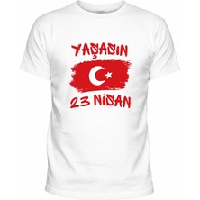 Efendioğlu Design Kısa Kollu Yaşasın 23 Nisan Baskılı Beyaz Pamuklu Çocuk T-Shirt