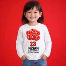Efendioğlu Design Uzun Kollu Türk Bayraklı Balon Desenli 23 Nisan Çocuk Tişörtü Unisex Tişört