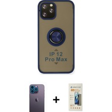 BUTİMAR'S iPhone 12 Pro Max Yörünge Çizgi - Siyah 6d Mat Seramik Hayalet Nano Ekran Koruyucu + Mavi Neon Fosforlu Kamera Lens
