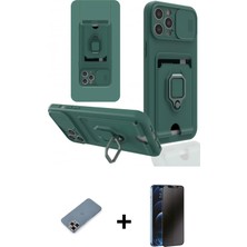 Cepte Toptan iPhone 12 Pro Vadi Form Prime - Siyah 3D Antistatik Hayalet Cam Ekran Koruyucu + Mor Metal Kamera Lens Koruma Cam