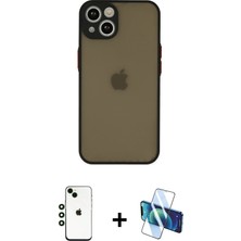 Cepte Toptan iPhone 14 Ahenk Çizgi Serisi - Siyah 3D Antistatik Cam Ekran Koruyucu + Yeşil Shine Kamera Lens
