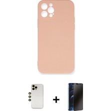 iPhone 12 Pro Max Ahenk Serisi - Siyah 3D Antistatik Hayalet Cam Ekran Koruyucu + Gold Shine Kamera Lens