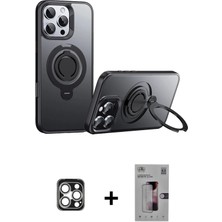 Cepte Toptan iPhone 16 Pro Max Zirve Çizgi Prime - Siyah Bilvis 3D Mat Cam Ekran Koruyucu + Gümüş Pvd Metal Kamera Lens