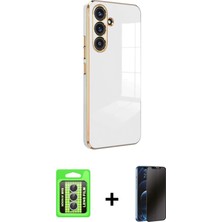 Cepte Toptan Galaxy A24 4g Yankı Serisi - Siyah 3D Antistatik Hayalet Cam Ekran Koruyucu + Gümüş Raze Metal Kamera Lens