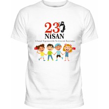Efendioğlu Design Kısa Kollu El Ele 4 Çocuk Üstte Atatürk 23NISAN Baskılı Pamuklu Çocuk T-Shirt