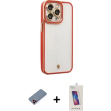 Cepte Toptan iPhone 13 Pro Max Çekirdek Klasik Serisi - Siyah Joko 5d Cam + Kırmızı Metal Kamera Lens Koruma Cam