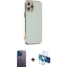 Cepte Toptan iPhone 12 Pro Max Yankı Serisi - Siyah 3D Antistatik Seramik Nano Ekran Koruyucu + Mavi Neon Fosforlu Kamera Lens