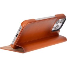 Eco Lounge Apple iPhone 16 Pro Max Uyumlu, Hakiki Deri, El Yapımı, Cüzdanlı Kılıf, Gölgeli Taba