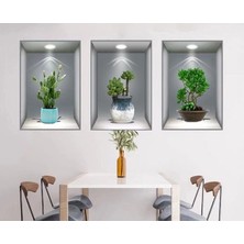 Eco Lounge 3D Çiçek Vazo Duvar Sticker 3 Lü Set Gri Fon