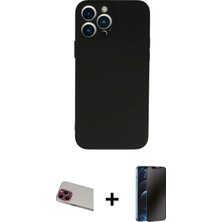 Cepte Toptan iPhone 13 Pro Max Ahenk Serisi - Siyah 3D Antistatik Hayalet Cam Ekran Koruyucu + Kırmızı Rainbow Kamera Lens Koruma Cam