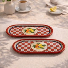 Sarkap Home 16x35 cm 2'li Lemon Design Kırmızı Sunumluk Tepsi