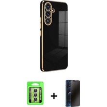 Cepte Toptan Galaxy A24 4g Yankı Serisi - Siyah 3D Antistatik Hayalet Cam Ekran Koruyucu + Gümüş Raze Metal Kamera Lens