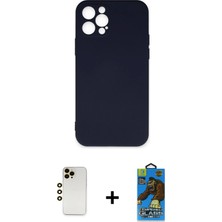 Cepte Toptan iPhone 12 Pro Max Ahenk Serisi - Siyah 18D Cam Ekran Koruyucu + Gold Shine Kamera Lens