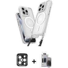 Cepte Toptan iPhone 15 Pro Max Atlas Doku Koleksiyonu - Siyah Vanessa Magic Hayalet Cam + Lacivert Pvd Metal Kamera Lens
