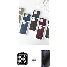Cepte Toptan iPhone 15 Pro Max Pusula Modern - Siyah 3D Antistatik Hayalet Cam Ekran Koruyucu + Turuncu Pvd Metal Kamera Lens