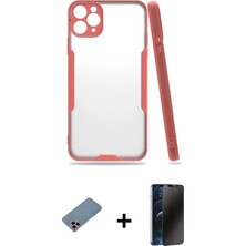 Cepte Toptan iPhone 11 Pro Atlas Asil Serisi - Siyah 3D Antistatik Hayalet Cam Ekran Koruyucu + Pembe Shine Kamera Lens Koruma Cam
