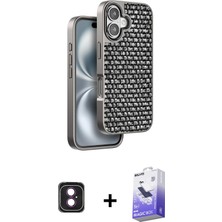 iPhone 16 Siluet Form Serisi - Siyah Bilvis 5in1 5d Magic Hayalet Cam Ekran Koruyucu + Pembe Pvd Metal Kamera Lens