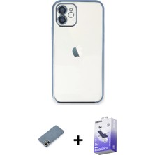 Cepte Toptan iPhone 12 Vadi Minimal - Siyah Bilvis 5in1 5d Magic Hayalet Cam Ekran Koruyucu + Gold Metal Kamera Lens Koruma Cam