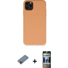Cepte Toptan iPhone 11 Pro Max Ahenk Serisi - Siyah 34D Hayalet Izgaralı Cam + Gold Shine Kamera Lens Koruma Cam