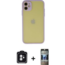 iPhone 11 Ahenk Çizgi Serisi - Siyah 34D Hayalet Izgaralı Cam + Yeşil Pvd Metal Kamera Lens