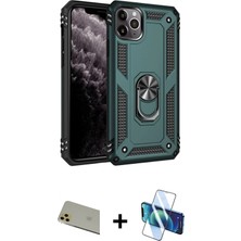 Cepte Toptan iPhone 11 Pro Max Ahenk Klasik Koleksiyonu - Siyah 3D Antistatik Cam Ekran Koruyucu + Gold Rainbow Kamera Lens Koruma Cam