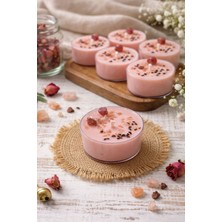 AkanArt Studio Kalp Çakrası Pembe Mum Seti – El Yapımı Doğal Taşlı & Bitkili Tealight (6’lı)