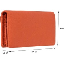 Eco Lounge Aura Hakiki Deri, El Yapımı, Telefon Bölmeli, Kadın Cüzdanı, Portakal Renk